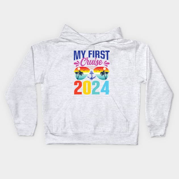 My First Cruise 2024 Vintage Crusing 2024 Kids Hoodie by RiseInspired